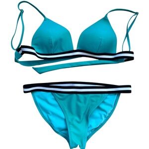 Malibu Blue Bikini Set with Nautical Stripes